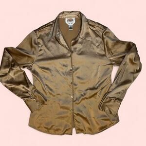 Talbots gold silk button up blouse